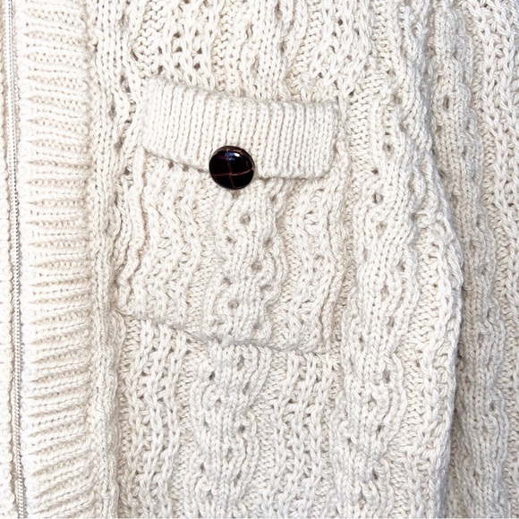 Gaeltarra Yellow Cream New Wool Irish Fisherman Sweater Zip Up Cardigan L - Picture 6 of 11
